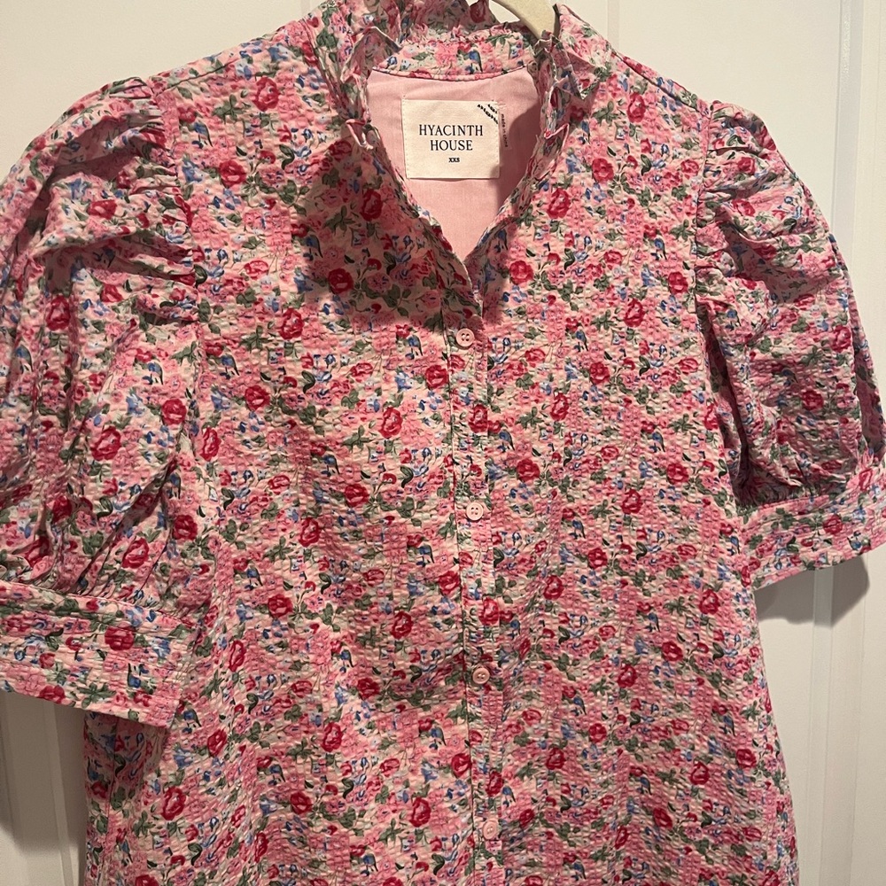 Hyacinth House Louisa Pink Floral Ruffle Collar Puff Sleeve Tuckernuck Dress XXS